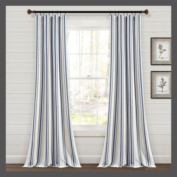 Lush Decor - Set of 2 (84"x42") Farmhouse Striped Yarn Dyed Eco Navy - Picture 1 of 4